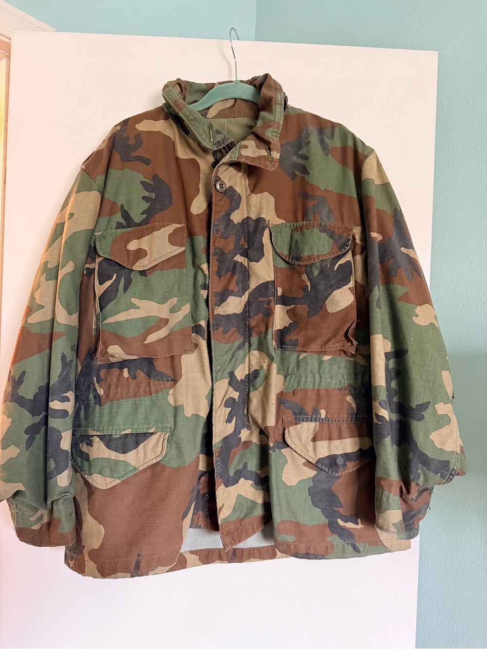 Vintage 1980s US Army M-65 Field Jacket Woodland Camo Large Short